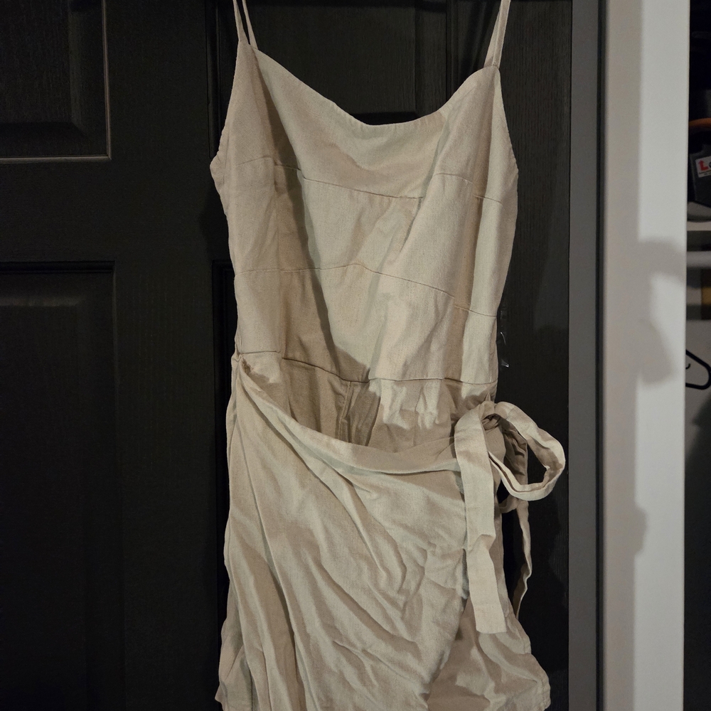 Beige Spaghetti Strap Short Dress